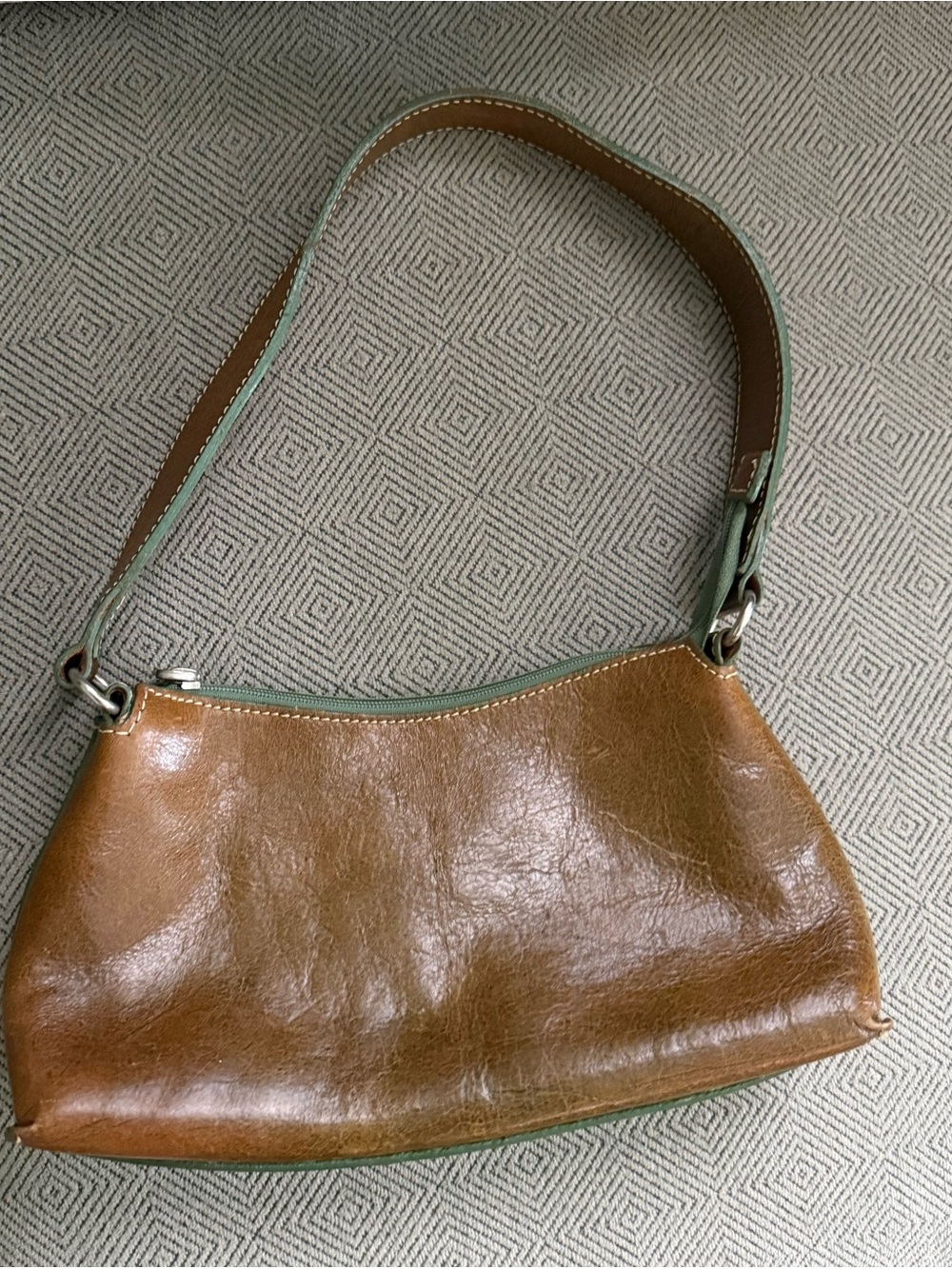 Italian leather genuine brown shoulder bag summer wedding purse zipper